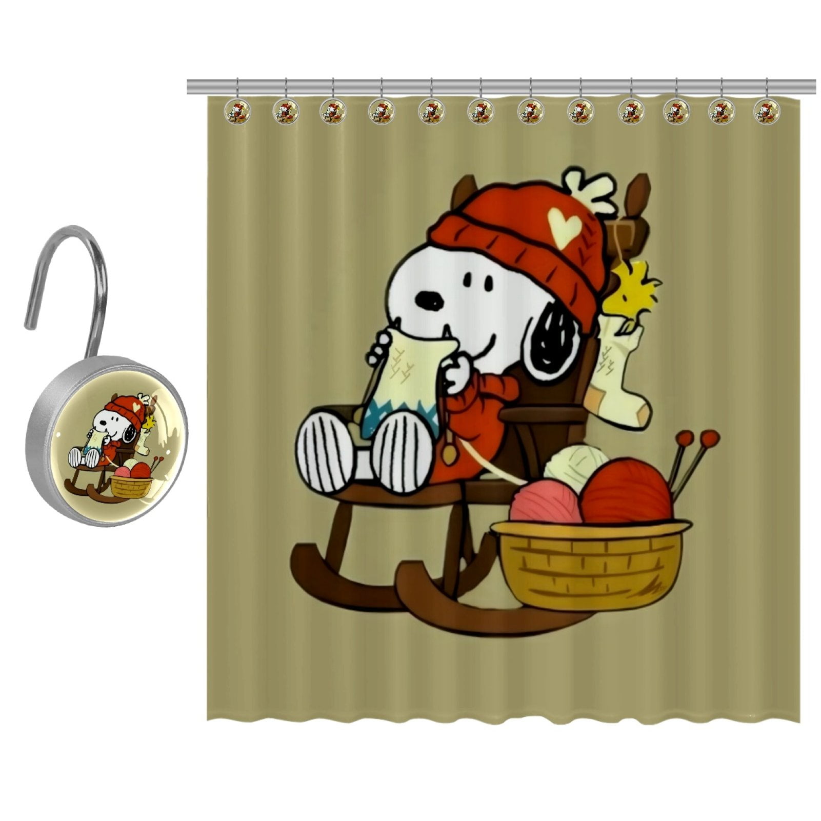 GAHKCL Snoopy Shower Curtain with 9 Hooks Set 48" x 72"