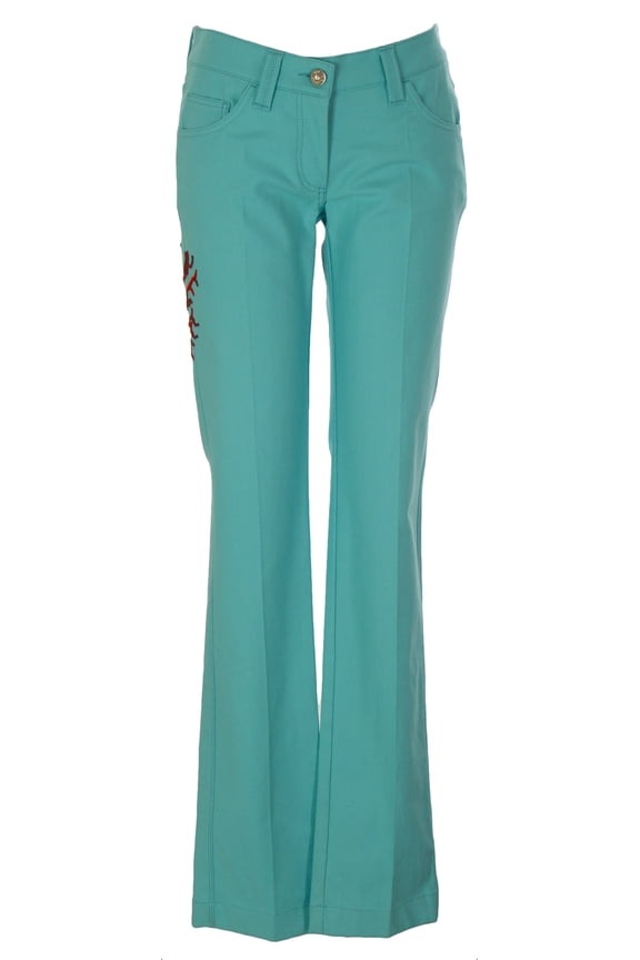 Women's Tree Embellished Bootcut Jeans Sz 42 Aqua
