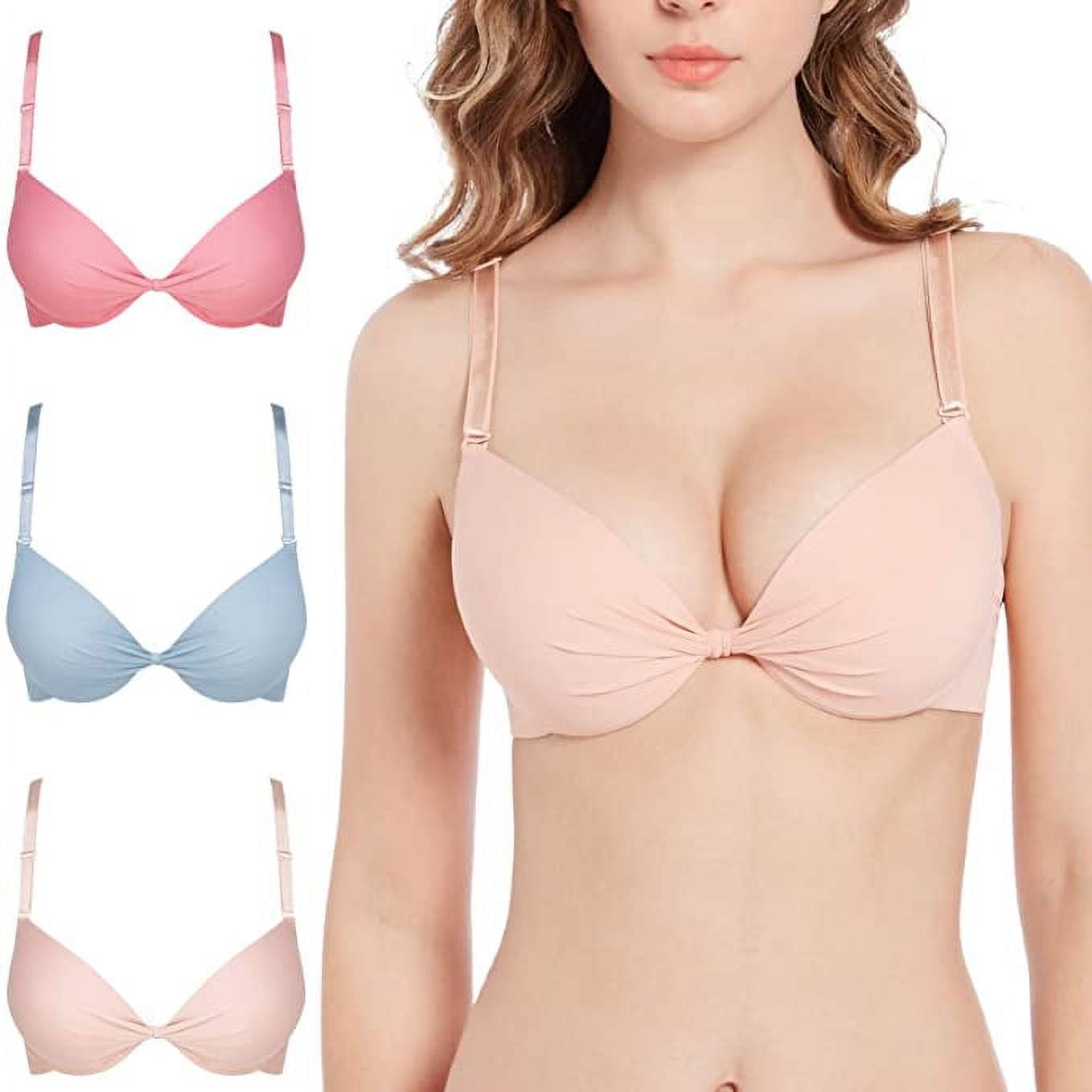 GAI YI 3 Pack Light Padded Bras, Gentle Lift Bra, Solid Color Ribbed Knot  Bra 36C 