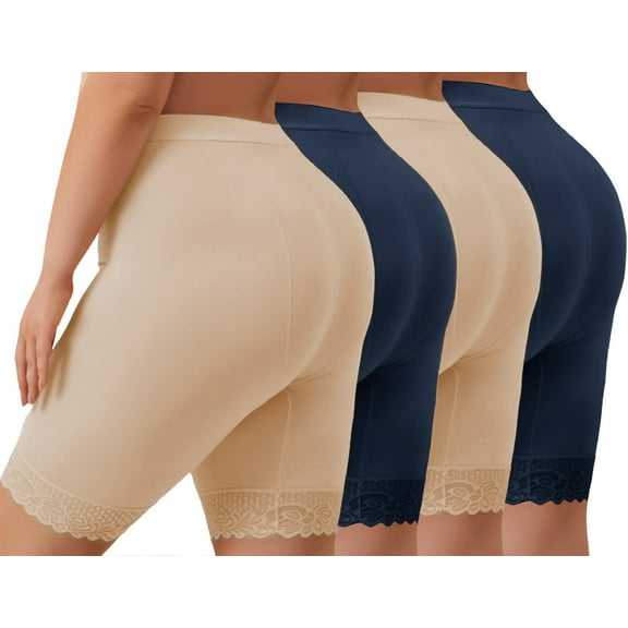 GAI YI 4Pack Plus Size Womens Slip Shorts for Under Dresses Anti-Chafing Lace Trim Boyshorts Mid Thigh Underwear Panties S-5XL