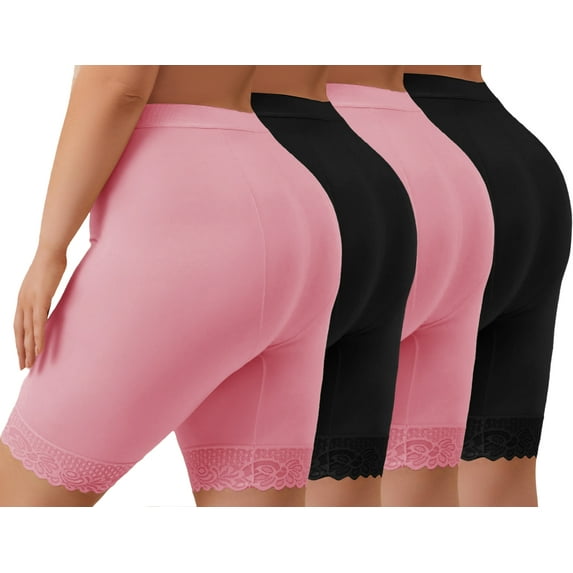 GAI YI 4Pack Plus Size Womens Slip Shorts for Under Dresses Anti-Chafing Lace Trim Boyshorts Mid Thigh Underwear Panties S-5XL