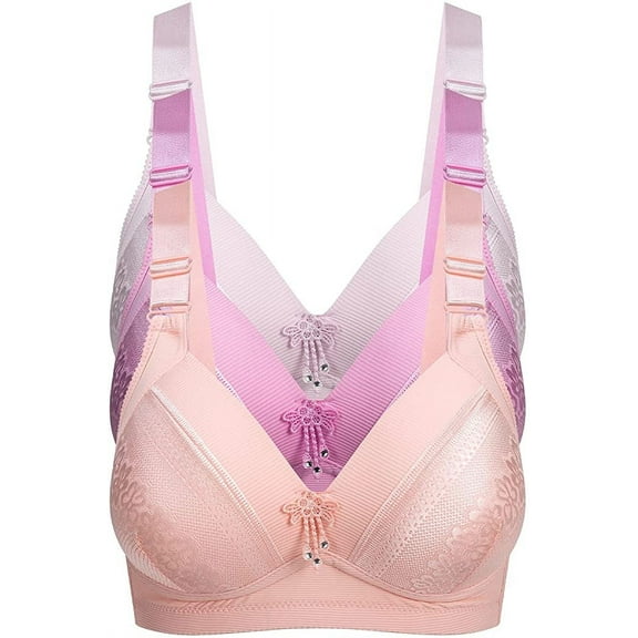 GAI YI 34B Bras for Women 3 Pack Women's All Day Comfort Bra, No Wire Jacquard and Mesh Light Padded Bra A 34B