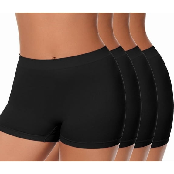 Plus Size XL-6XL BoyShorts Underwear for Women High Waisted Panties Stretch Briefs 4 Pack 2Black+2Black 3XL