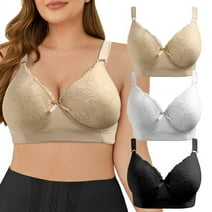 GAI YI 36DD back fat smoothing bra,full coverage bras ,Lace bra,Push up bras for woman 3 pack black+white+skin