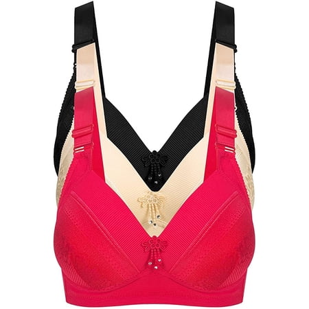 GAI YI 38B Bras for Women 3 Pack Women's All Day Comfort Bra, No Wire Jacquard and Mesh Light Padded Bra B 38B