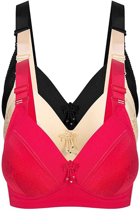 40B Bras for Women 3 Pack Women's All Day Comfort Bra, No Wire Jacquard and Mesh Light Padded Bra B 40B