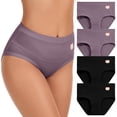 thumbnail image 1 of Women's High-Waisted Cotton Briefs - Soft Stretch Full Coverage Underwear 4-Pack, 1 of 5