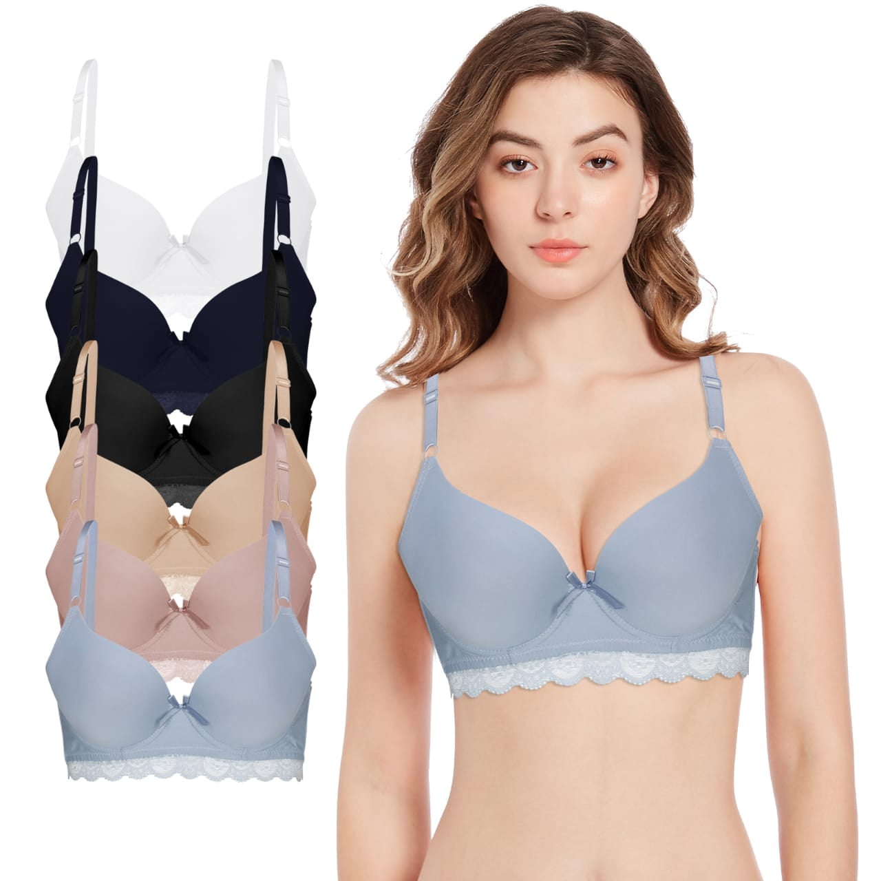 GAI YI 6Pack Underwire Push Up Bra Pack, Padded Contour Everyday Bras