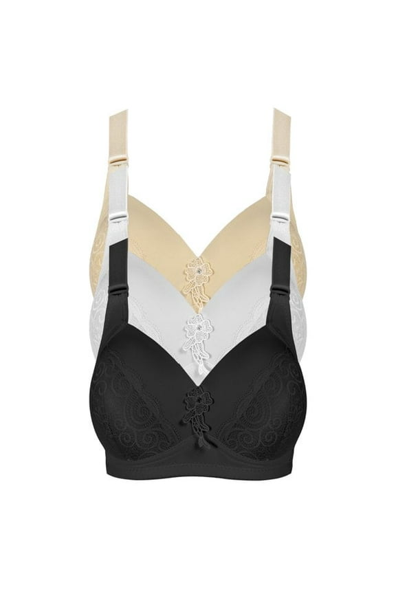 No Wire Jacquard Bra Convertible Plunge Bra, Lace Light PaDed Bras Bras for Women pack of 3 A-40D