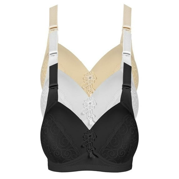 GAI YI No Wire Jacquard Bra Convertible Plunge Bra, Lace Light PaDed Bras Bras for Women pack of 3 A-44D