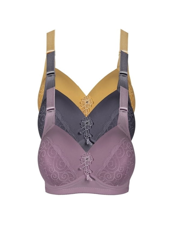 No Wire Jacquard Bra Convertible Plunge Bra, Lace Light Padded Bras Bras for Women pack of 3 B-34B