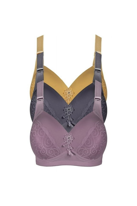 No Wire Jacquard Bra Convertible Plunge Bra, Lace Light Padded Bras Bras for Women pack of 3 B-40DD