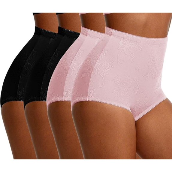 GAI YI Plus size Women's Briefs Coverage Underwear Jacquard Ladies Panties for Women Women's High-Waist Light Tummy Control Girdle Panties 2Black+2Pink 2XL