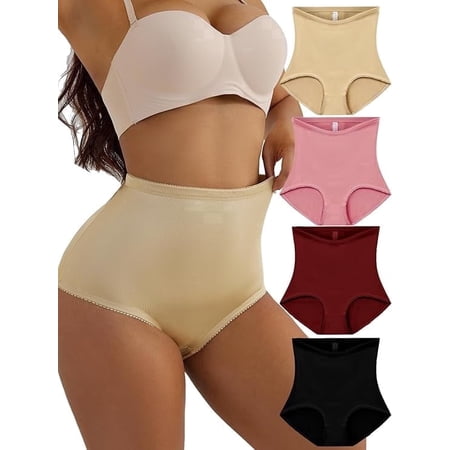 GAI YI Plus size Women's Briefs Coverage Underwear Ladies Panties for Women Women's High-Waist Light Tummy Control Girdle Panties Black+Skin+Pink+Burgundy 3XL