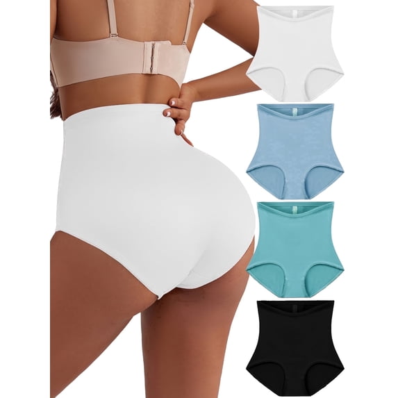 GAI YI Women's High-Waist Full Coverage Briefs, Plus Size Soft Stretch Underwear with Wide Waistband, No-Dig Fit, 4-Pack