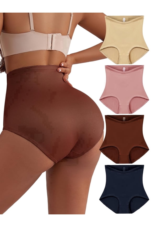 Plus size Women's Briefs Coverage Underwear Ladies Panties for Women Women's High-Waist Light Tummy Control Girdle Panties Skin+Rose Brown+Navy+Caramel 4XL
