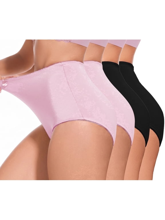 Plus size Women's Briefs Coverage Underwear Ladies Panties for Women Women's High-Waist Light Tummy Control Girdle Panties 2Black+2BabyPink XL