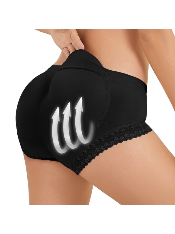 Women's Butt Lifter Shapewear Panties - Tummy Control Body Shaper Underwear with Removable Pads, High Waist Booty Enhancer Panties Black M