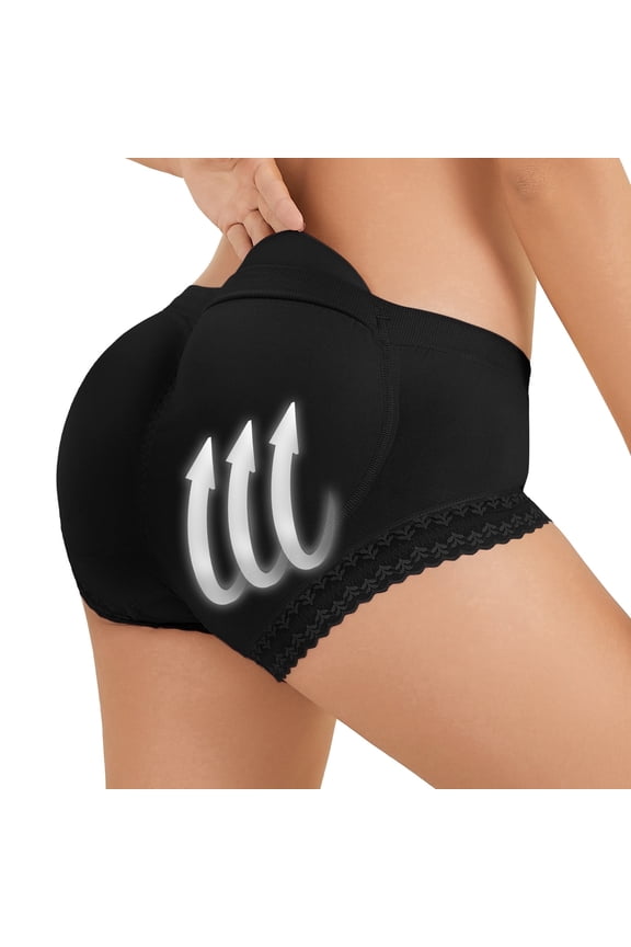 Women's Butt Lifter Shapewear Panties - Tummy Control Body Shaper Underwear with Removable Pads, High Waist Booty Enhancer Panties Black M