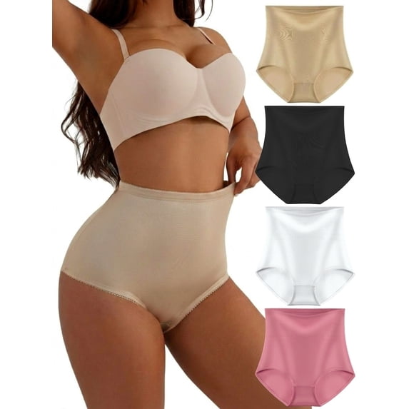 GAI YI Women's High-Waist Light Tummy Control Girdle Panties Full Coverage Underwear Ladies Panties Black+Skin+White+Pink L