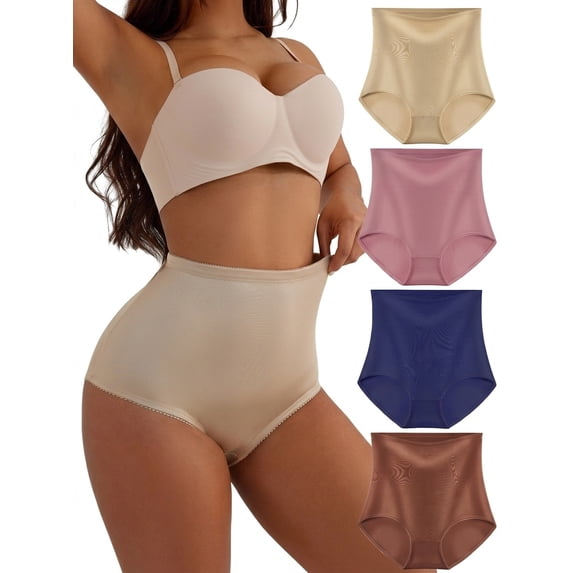 GAI YI Women's High-Waist Light Tummy Control Girdle Panties Full Coverage Underwear Ladies Panties for Women Skin+Rose Brown+Navy+Caramel L