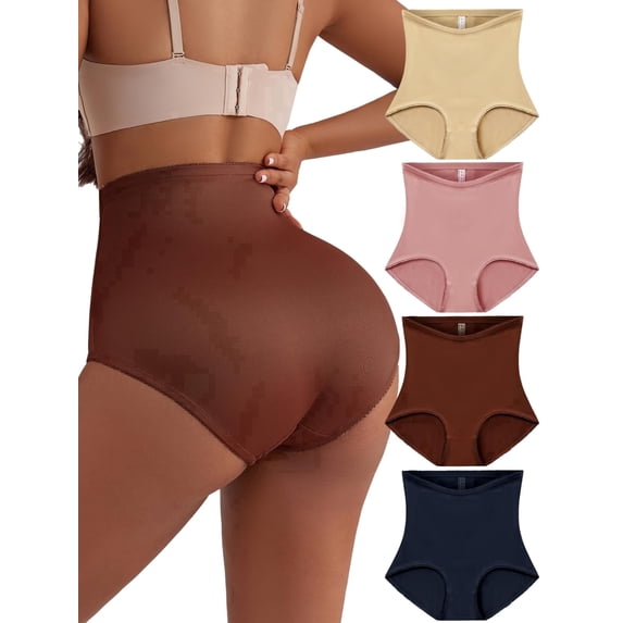GAI YI Women's High-Waist Light Tummy Control Girdle Panties Full Coverage Underwear Ladies Panties for Women Skin+Rose Brown+Navy+Caramel L
