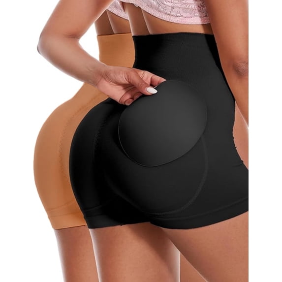 GAI YI Women's High Waist Tummy Control & Butt Lift Shapewear Boyshorts, 2-Pack Hip Enhancer Underwear, Breathable Comfort, ( Brown+Skin S)