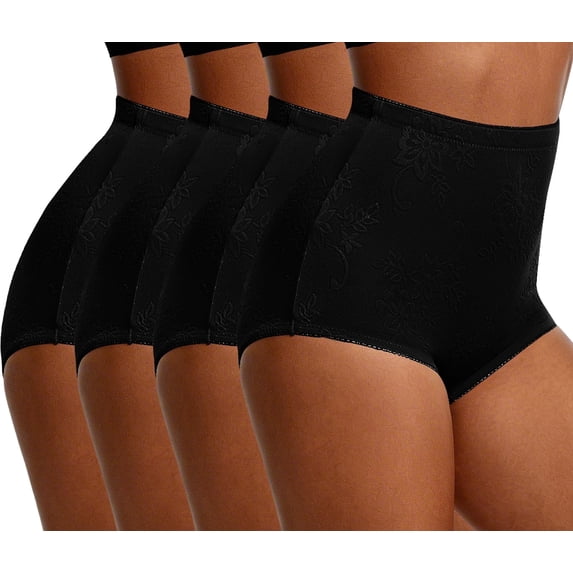 GAI YI Women's High-Waist Tummy Control Girdle Panties Black Jacquard Ladies Panties for Women Full Coverage Underwear 2Black+2Black M