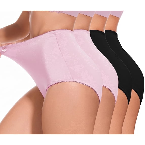 GAI YI Women's High-Waist Tummy Control Girdle Panties Ladies Panties for Women Full Coverage Underwear 2Black+2BabyPink M