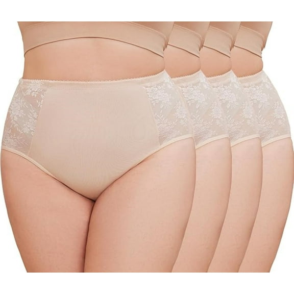 GAI YI Women's High Waisted Cotton Briefs Ladies Lace Underwear Soft Stretch Full Coverage Panties 4 Pack