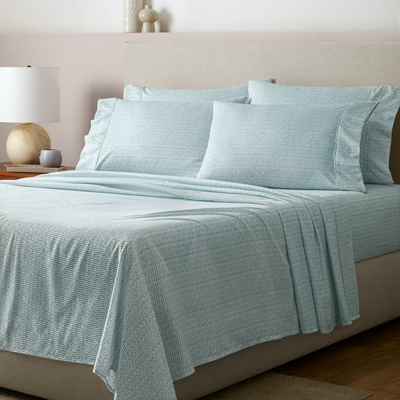 GAIAM Microfiber Cooling Sheet Set - Wrinkle-Resistant, Quick Dry, Brushed for Softness - Queen, Ikat Fan Light Ocean