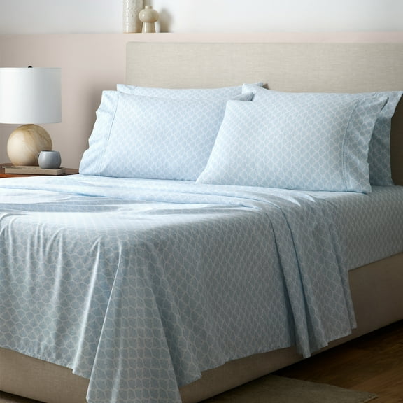GAIAM Microfiber Cooling Sheet Set - Wrinkle-Resistant, Quick Dry, Brushed for Softness - Twin, Dotted Fan Print Ice Blue