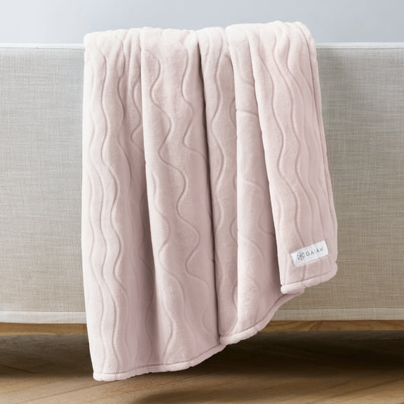 GAIAM Velvetloft Throw Blanket – Ultra-Soft Plush Carved Design, 50x60" Lightweight & Cozy- Blush