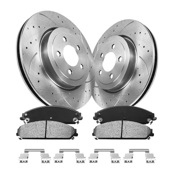 GAIASURGE Brake Pads And Rotors Kit Front Drilled And Slotted Rotors Compatible with 2006-2023 Dodge Charger, 2009-2022 Challenger, Automotive Replacement Brake Kits 53023 D1058-7965 345mm(13.6in)