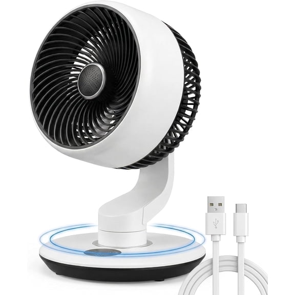 GAIITIR Desk Fan for Bedroom, Portable Air Circulator Fan, 7800mAh Rechargeable Battery, 12H Runtime, 5 Speed Adjustable, 9H Timer, Wall Mount Fan w. Vacuum Suction Cup, USB Office Oscillating Fans