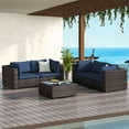 thumbnail image 1 of GAILDON 5-Piece Patio Furniture Set with Glass Table, Outdoor Sectional Rattan, All-Weather Cushions, Blue, 1 of 7
