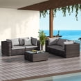 thumbnail image 1 of GAILDON 5-Piece Patio Furniture Set with Glass Table, Outdoor Sectional Rattan, All-Weather Cushions, Grey, 1 of 8