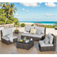 thumbnail image 1 of GAILDON 5-Piece Patio Furniture Set with Glass Table, Outdoor Sectional Rattan, All-Weather Cushions, Grey, 1 of 8