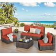 thumbnail image 1 of GAILDON 5-Piece Patio Furniture Set with Glass Table, Outdoor Sectional Rattan, All-Weather Cushions, Red, 1 of 8