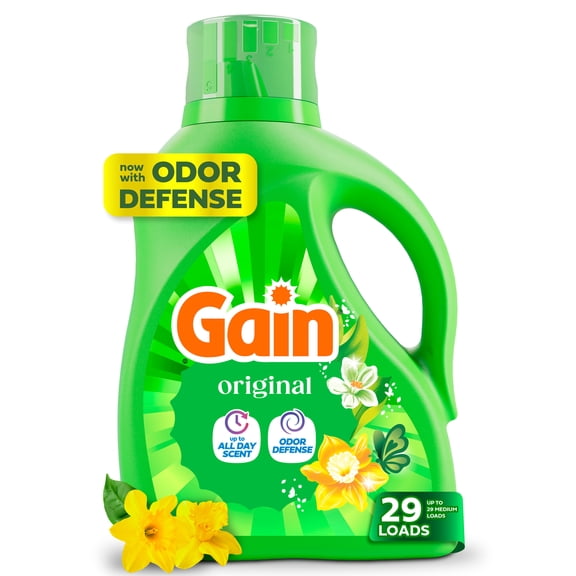 Gain Laundry Detergent Liquid, Now with Odor Defense, Original Scent, 39 fl oz, 29 Loads