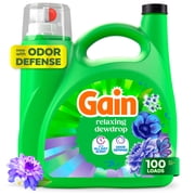 Gain Laundry Detergent Liquid, Now with Odor Defense, Relaxing Dewdrop Scent, 132 fl oz, 100 Loads