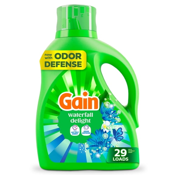 Gain Liquid Laundry Detergent, Now with Odor Defense, Waterfall Delight Scent, 39 fl oz, 29 Loads
