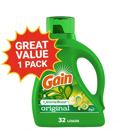 GAIN Plus Odor Fighters Original Scent Liquid Laundry Detergent (Pack 1) - 32 Loads, 46fl oz