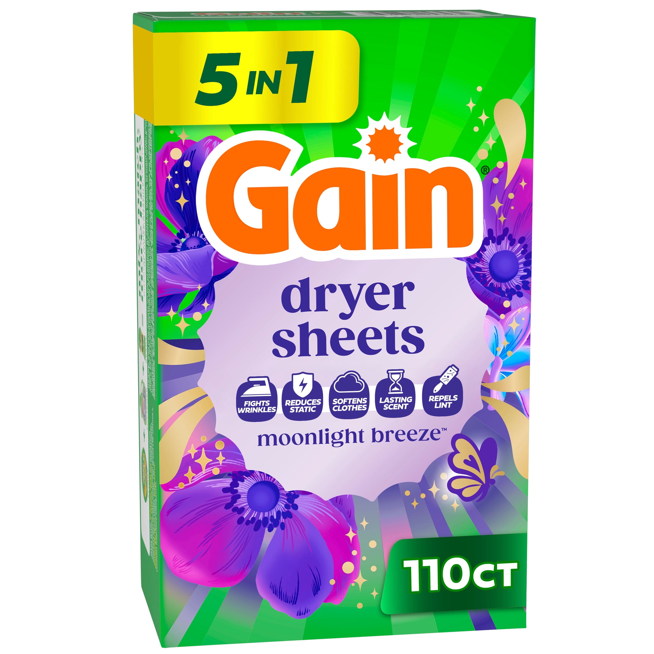 Gain Dryer Sheets, Moonlight Breeze Scent, 110 Count