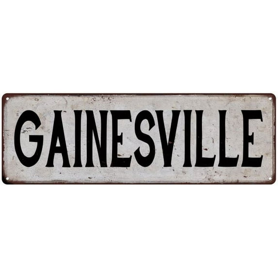GAINESVILLE Vintage Look Rustic Metal 6x18 Sign City State 106180041319