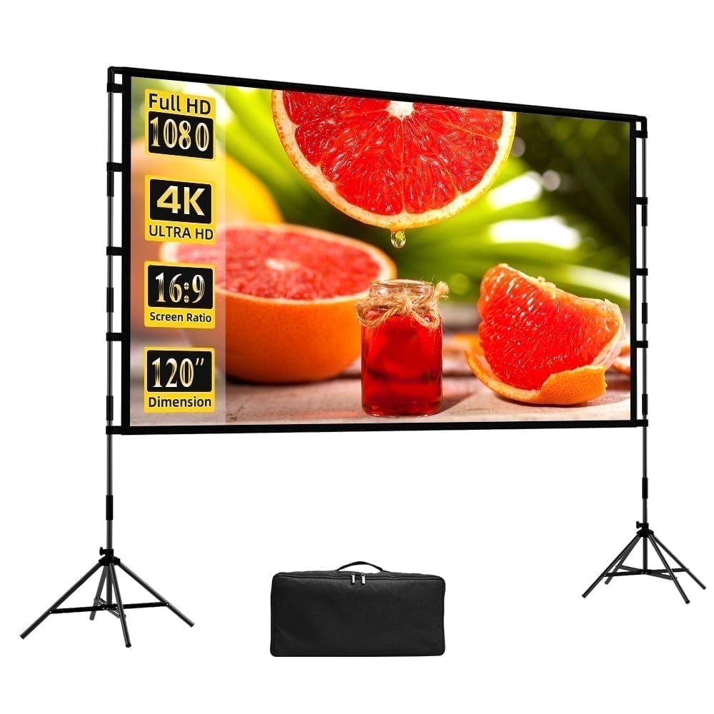 GAINVANE 120 inch Projector Screen with Stand,16:9 HD 4K Indoor Outdoor, Free Standing, Foldable Portable Projection Movie Screens