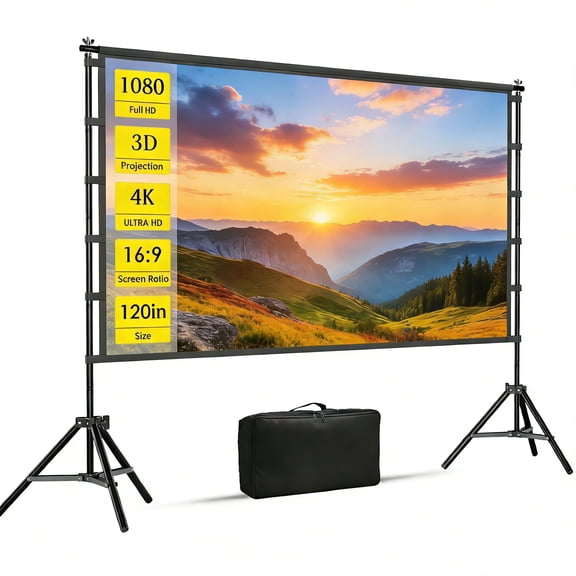 GAINVANE 120 inch Projector Screen with Stand,16:9 HD 4K Indoor Outdoor, Free Standing, Foldable Portable Projection Movie Screens