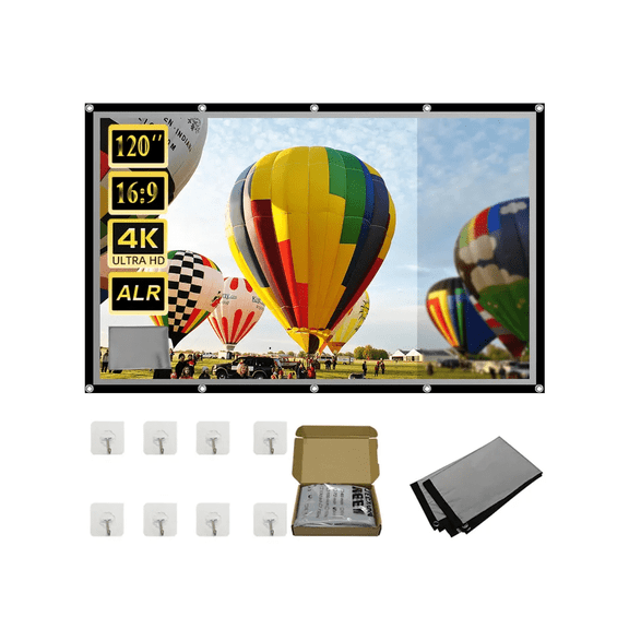 GAINVANE Projector Screen Metal Grey Anti-Light 84-133 inch 30° Viewing Angle 16:9 Portable Reflective Screen Home Theatre Indoor