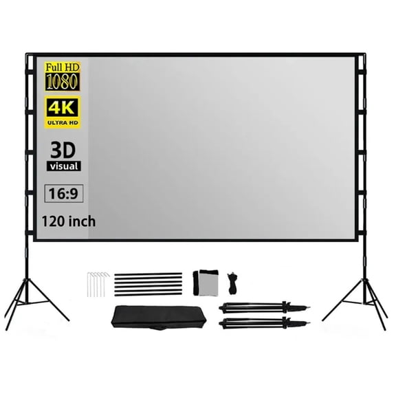 GAINVANE Projector Screen with Stand,Metal Telescopic Tube With Carry Bag,Grey Anti-Light 120 Inch For Home Theater Outdoor Indoor