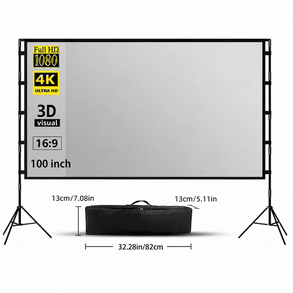 GAINVANE Projector Screen with Stand,Metal Telescopic Tube With Carry Bag,Grey Anti-Light 100 Inch For Home Theater Outdoor Indoor